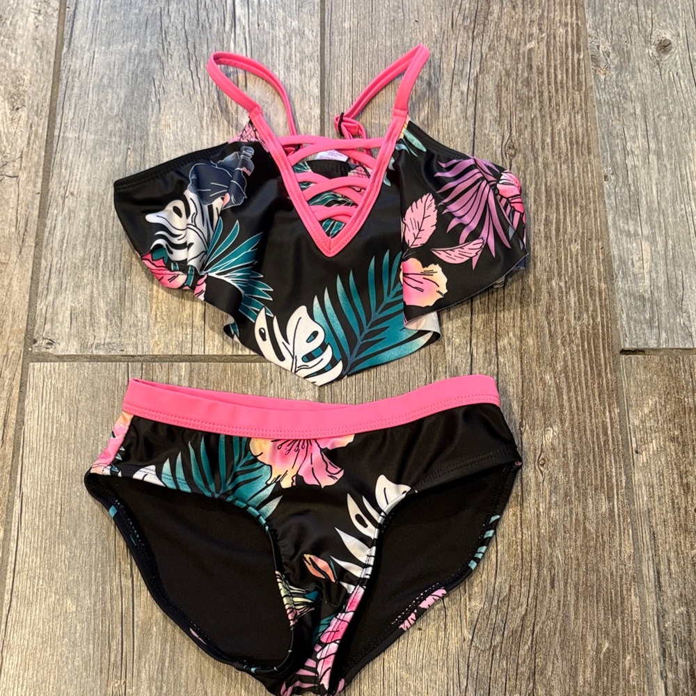 Justice girls floral tankini  bathingsuit swim swimsuit Kids Swim size small 7 8